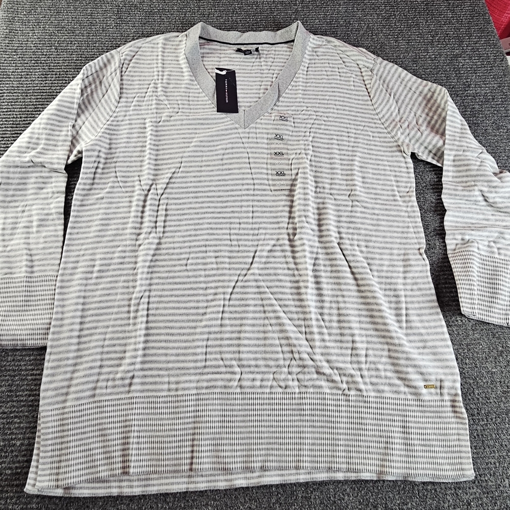 Tommy Hilfiger Gray Striped V-Neck Womems 2XL XXL Shirt Top New